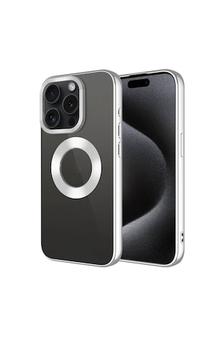 Apple iPhone 15 Pro Max Uyumlu Tek Kamera Çerçeveli Logo Gösteren Zore Omega Kılıf-gümüş Gümüş