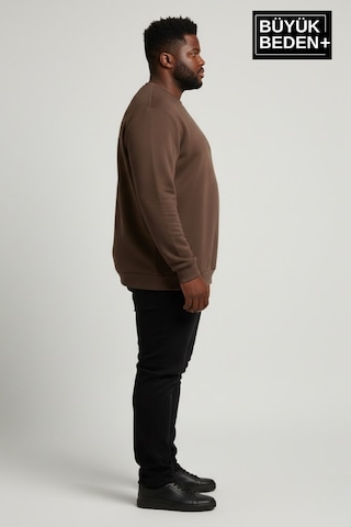 Süperlife Erkek Büyük Beden Bisiklet Yaka Kollar Ve Etek Ribanalı İnce Sweatshirt Spr26bsw956 Kahverengi