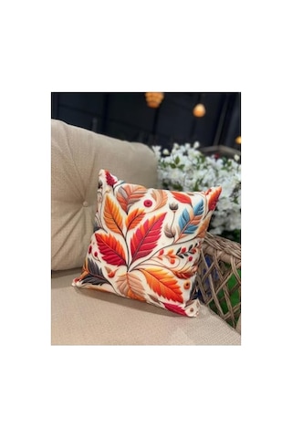 3d Dijital Baskı Sonbahar Yaprakları Temalı Kırlent Kılıfı, 43x43 Cm, Çok Renkli, 2'li Set Diğer