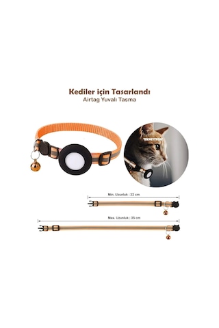 Teknetstore Takip Cihazı Ve Airtag Yuvalı Kedi Tasması 2'li Set Ios Uyumlu Boyun Tasması Gps Turuncu
