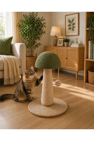 Pureza Yeşil Mantar Tasarımlı Kedi Tırmalama Ve Oyuncak Standı Interaktif Kedi Oyuncağı