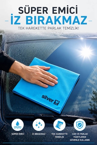 2'li Araç Temizlik Seti 50x70 Cm 390 Gsm Mikrofiber Kurulama Havlusu Ve İz Bırakmayan Premium Cam Bezi