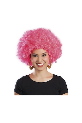 Pembe Renk Kıvırcık Afro Bonus Peruk Çok Renkli