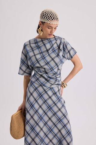 Mai Collection Petunya Ekoseli Mavi Crop Etek Takım mavi