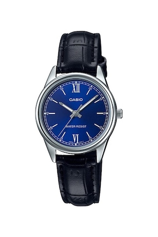 Casio Ltp-v005l-2budf Quartz Deri Siyah Lacivert Kadran 28 Mm Kadın Kol Saati Gri
