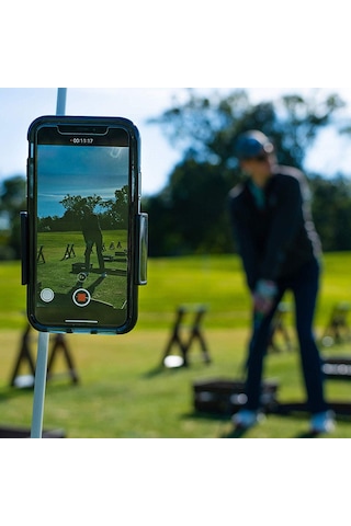 Qingmipy Golf Vuruş Kayıt Aleti - Akıllı Telefon Tutucu, 360 Derece Döner, Tüm Telefon Modellerine Uyumlu, Kolay Kurulum, Golf Egzersizi İçin Siyah