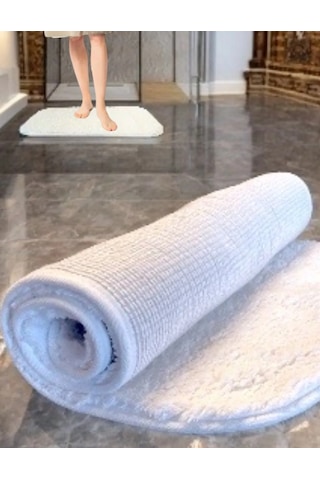 Volga Beyaz Banyo Paspası 50x90 Cm , Duşakabin Önü Paspası Beyaz