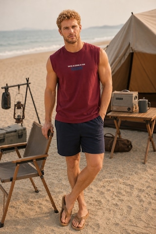 Nisanca Sportif %100 Pamuk Şortlu Erkek Pijama Takımı Bordo