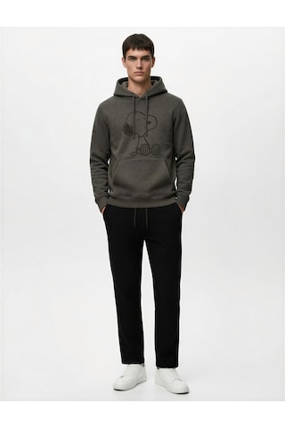 Koton Uzun Kollu Kapşonlu Kanguru Cepli Şardonlu Lisanslı Snoopy Baskılı Sweatshirt Antrasit 6wam70133mk Antrasit