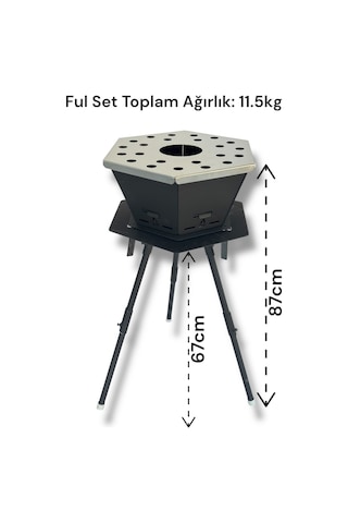 Altıgen Şömine & Katlanır Ateş Çukuru Ve Mangal Seti Ateş Çukuru Siyah