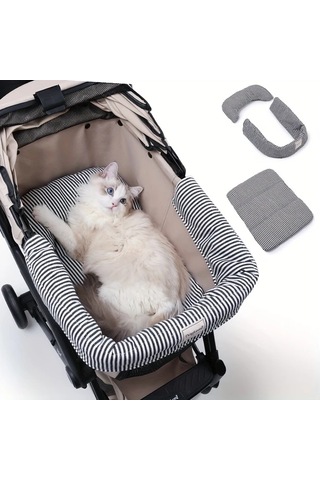 Fochsia Siyah 3 Parça Evcil Hayvan Arabası Yatağı Seti Yastıklı Yastık Yıkanabilir