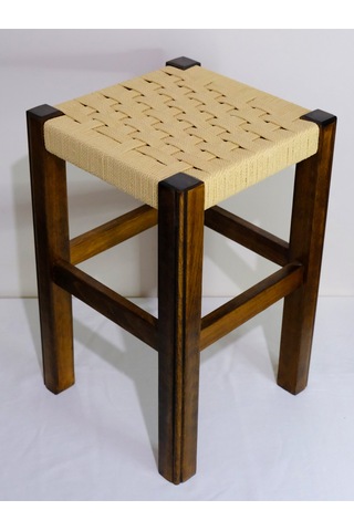 El Yapımı Ahşap Örmeli Hasır Tabure 45 Cm Şık Ve Zarif Tasarım Ceviz