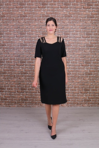 Nidya Moda Büyük Beden Siyah Abiye Elbise-4155S Kadın Siyah