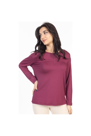 Yeni Sezon 2024 Sade Desen Yuvarlak Yaka Likralı Anne Penye Bluz 6484-gül Kurusu Gülkurusu