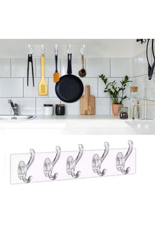 5'li Güçlü Yapışkanlı Şeffaf Duvar Askısı Banyo Mutfak Düzenleyici Pratik Askılık 692498