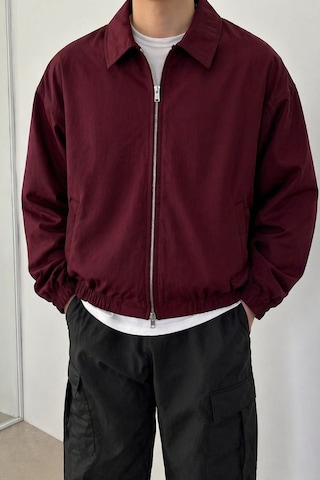 Tarz Cool Erkek Oversize Bomber Ceket Fermuarlı Basic Günlük Şık Mont Bordo