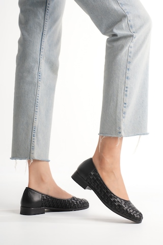 Analin Shoes Kadın Hakiki Deri Örgü Detaylı Babet Siyah