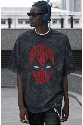 Tasarım Film Kahramanı Deadpool Maske Baskılı Unisex Oversize Vin Siyah