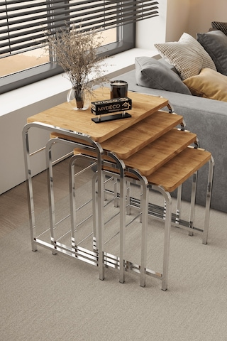 Defne 4' Lü Zigon Sehpa Gümüş Ayak Atlantik Çam 18 Mm Mdf Gümüş - Atlantik Çam