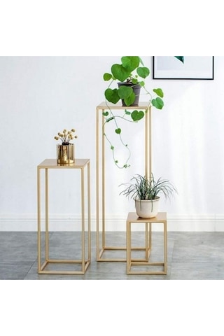 Pera Gold Metal Üçlü Set Çiçeklik Ve Saksılık