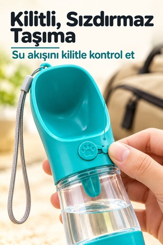 Mama Hazneli Taşınabilir Evcil Hayvan Suluğu Kilitlenebilir 380 Ml Seyahat Kabı Su Sızdırmaz