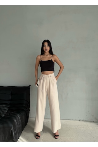Kadın Cırt Kapama Bol Paça Palazzo Pantolon Bej