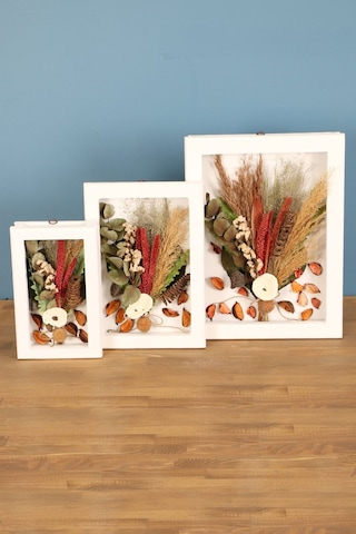Yapay Çiçek Deposu Dekoratif Çiçekli Çerçeve Tablo 3lü Set Kod:109