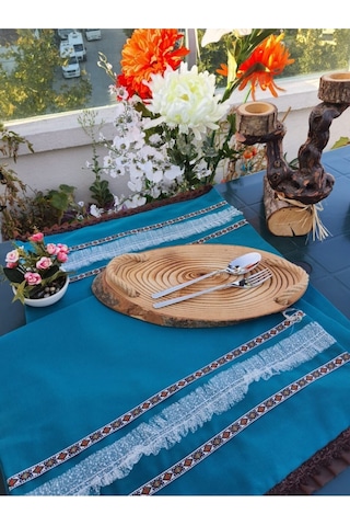 Etnik Şerit Simli Fırfırlı Özel Tasarım Runner Renkli