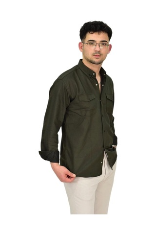 Erkek Spor Likralı Gömlek Bgl-st04343 Yeşil