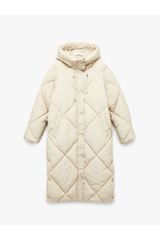 Koton Kapüşonlu Fermuarlı Uzun Kollu Su İtici Ekstra Uzun Kapitone Oversize Şişme Anorak Mont Taş 6wak00011ew Taş