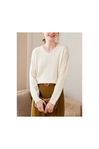 Youknitwear You Rio V Yaka Kadın Kazak Beyaz
