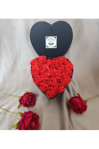 Kutuda Solmayan Güller Sevgiliye Anneye 19 Adet Yapay Gül Kırmızı Dekorasyon Hediyelik Siyah Kutu Gü