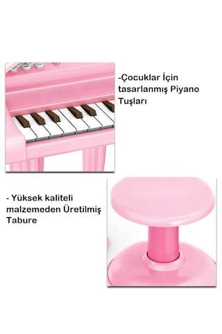 Mikrofonlu, Tabureli Oyuncak Piyano Çocuklar İçin Eğlenceli Müzik