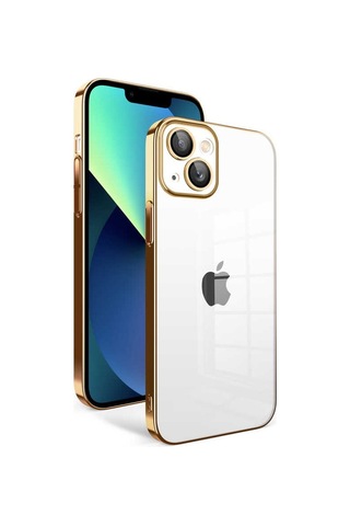 Apple Uyumlu iPhone 13 ile Kapak Lens Korumalı Arkası Şeffaf Sert Mika Kapak - Siyah