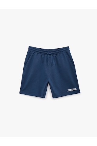 Koton Pamuklu Cepli Straight Fit Beli Bağcıklı Baskılı Spor Şort Lacivert 6sam40142nk