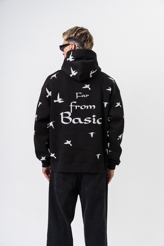 Respire Erkek Far From Basic Baskılı Kapüşonlu Oversize Hoodie Siyah