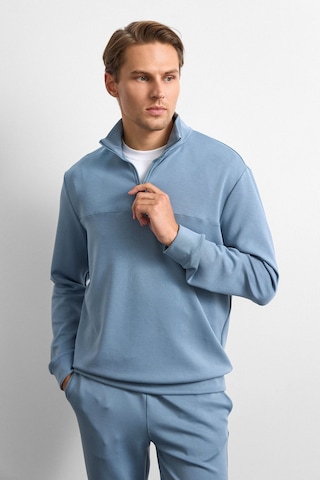 Backandbond Mavi Regular Fit Yarım Fermuarlı Sweatshirt