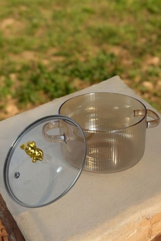 Morponi Borosilikat Cam Amber Gold Detaylı Ayıcıklı Tencere 1700 Ml Gold