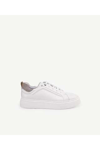 Yargıcı Silikon Kabartmanlı Deri Bağlı Sneakers Beyaz