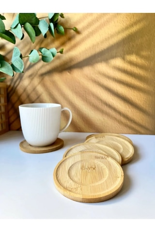 6 Lı Yuvarlak Bambu Bardak Altlığı Seti Doğal, Şık Ve Dayanıklı İçecek Altlığı Bambu