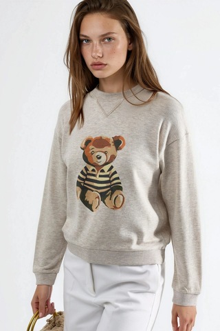 Hiccup Busem Baskılı Bisiklet Yaka Sweatshirt Krem Doğal