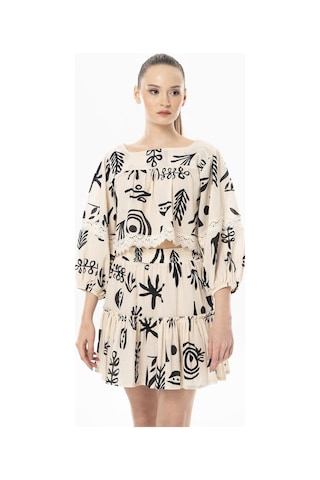 Uzun Kol Şile Bezi Akyaka Güpür Detay Yazlık Otantik Crop Bluz Krem Krm-krem Krem