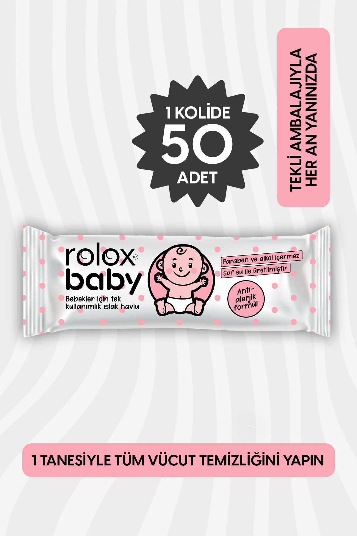 Rolox Baby - Bebekler İçin Tek Kullanımlık Islak Havlu Islak Mendil 50 Adet