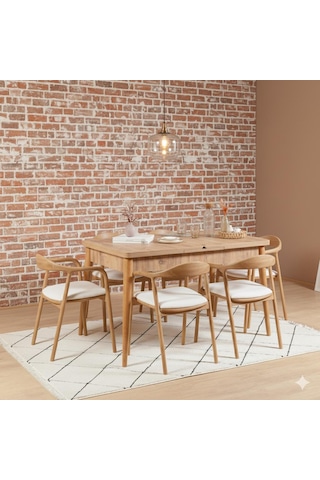 Armone 6 Kişilik Açılır Yemek Masası Takımı Modern Ve Şık Tasarım Naturel Beyaz