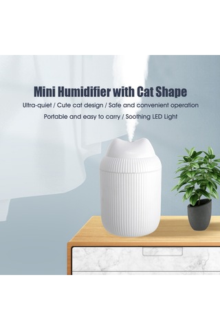 Dianziye Kedi Desenli Mini Nemlendirici - Usb Taşınabilir 220ml Ultrasonik Buhar Atomizer 7 Renk Led Işıklı Sessiz Oda Araç Ev Kullanıma Uygun
