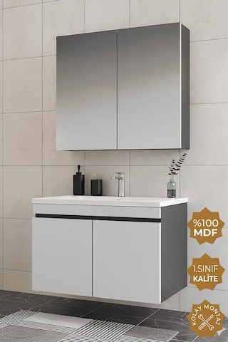 Teta Home Tokyo 65 Cm Mdf Banyo Dolabı Seti Antrasit-beyaz Antrasit - Beyaz