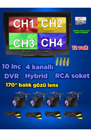 Hybrid Dvr 10'' Ekran 4 Ad 170'' Balık Gözü Lens Geniş Açı Kamera