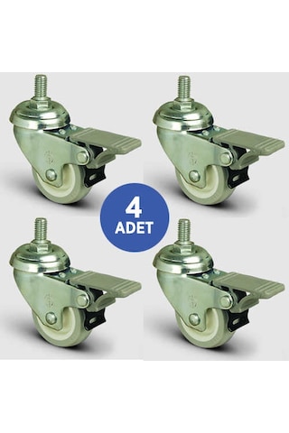 4 Adet Ep05Zkc50F. Oynak Civatalı Frenli Mobilya Tekerleği. Pvc