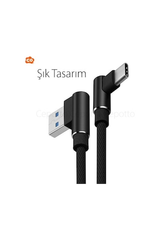 Type-C 3 Metre L Tipi Kopmaz Sağlam Veri 2A Hızlı Şarj Kablosu