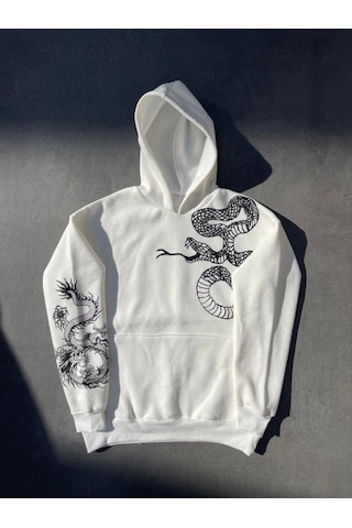 Modi Uzun Kol Kapşonlu Baskılı Sweatshirt - Beyaz 2beyaz